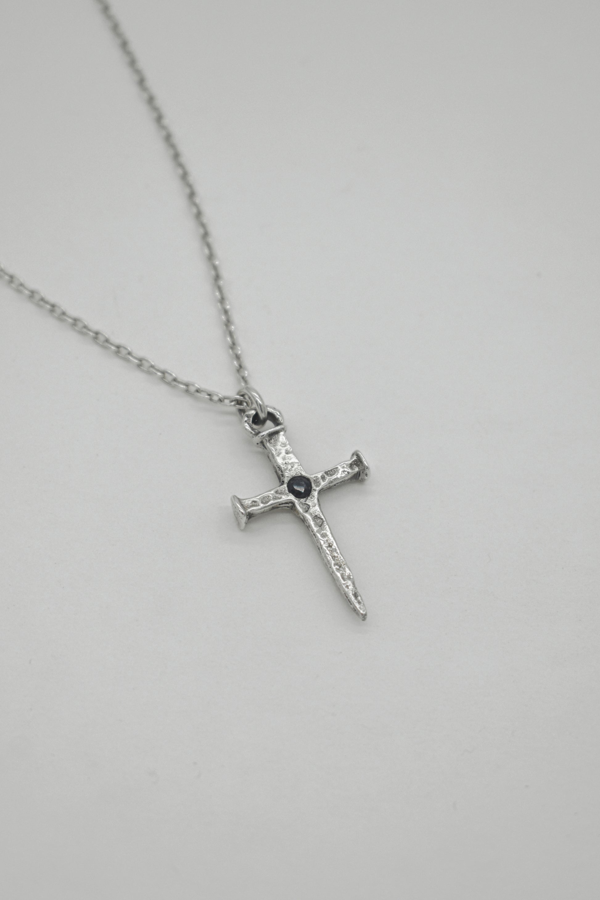 sterling silver oxidised nail cross pendant necklace