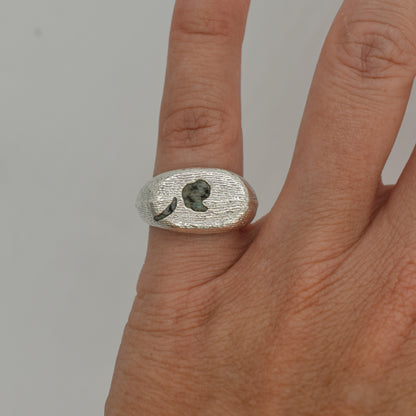 RAW EMERALD OVAL SIGNET RING